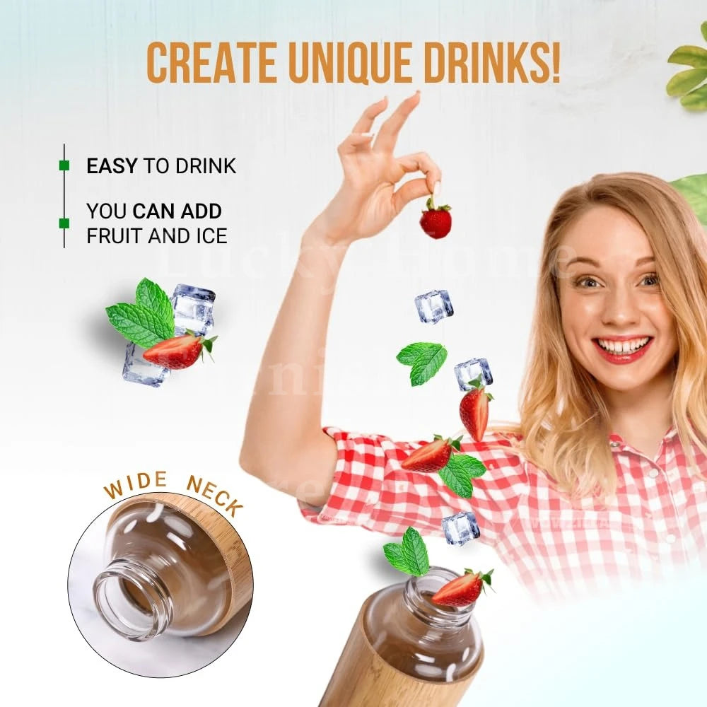 Eco-Friendly Borosilicate Glass Water Bottle with Bamboo Sleeve