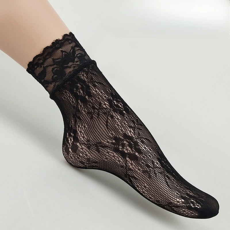 5 Pairs Floral Lace Socks | Thin Breathable Summer Hosiery
