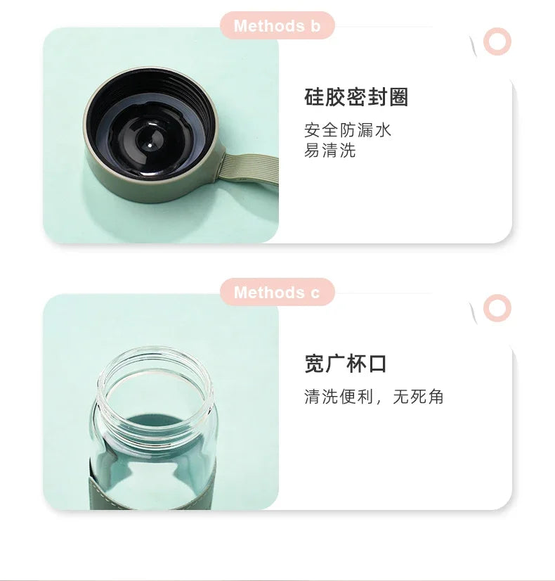Japanese Style Glass Water Bottle with Tea Infuser | 480ml