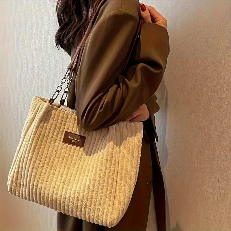 Bolso tote de pana de gran capacidad | Elegante y funcional