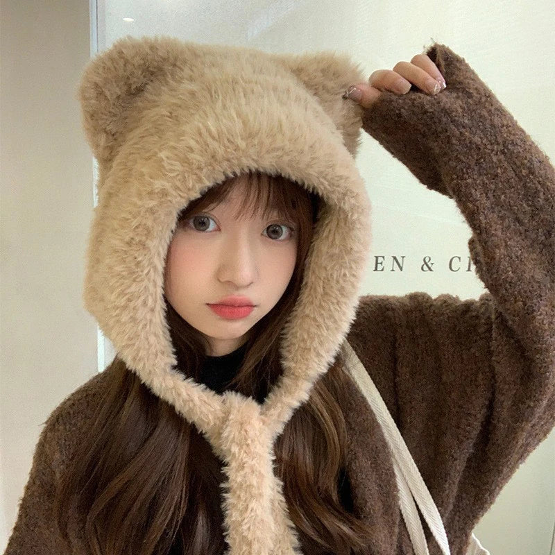 Women's Cute Bear Ears Plush Winter Hat | Stylish and Warm Beanie