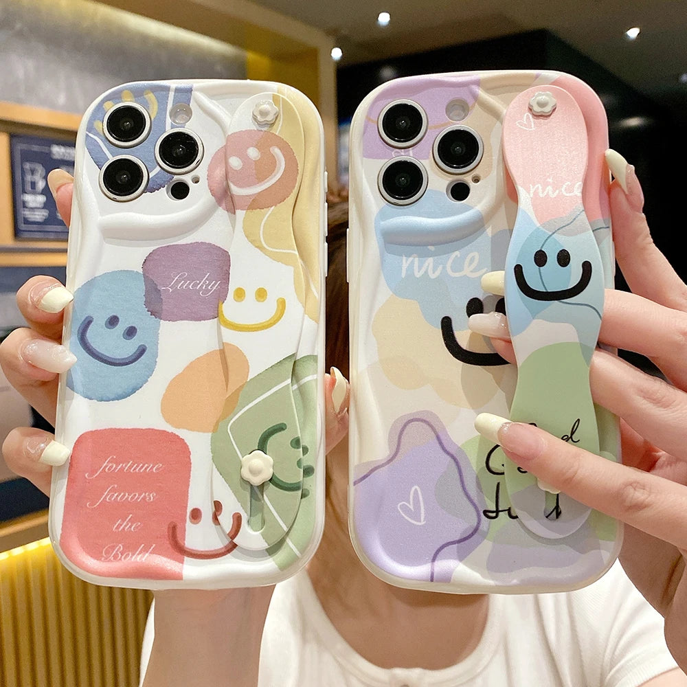 Happy Face Wrist Strap Case | Cute Phone Holder Cover
