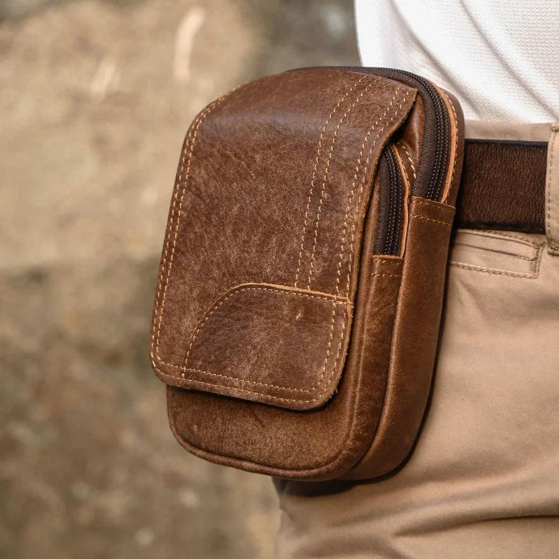 Men's Vintage Leather Waist Bag | Stylish Outdoor Sports Pack