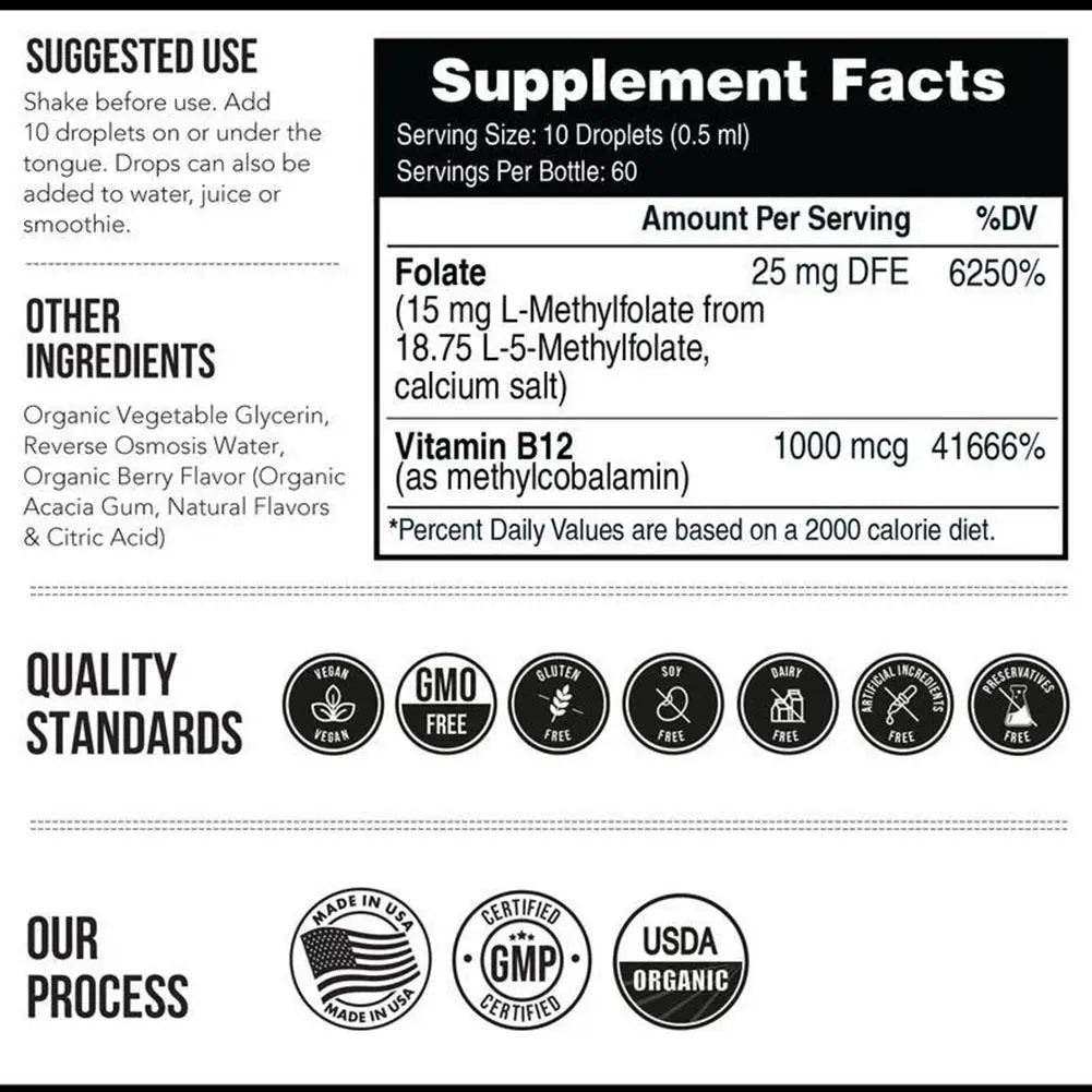 L-Methylfolate Vitamin Drops with B12 and Folic Acid