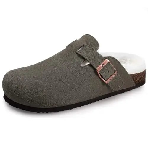 Women's Adjustable Buckle Cork Clogs | Comfortable Suede Slippers
