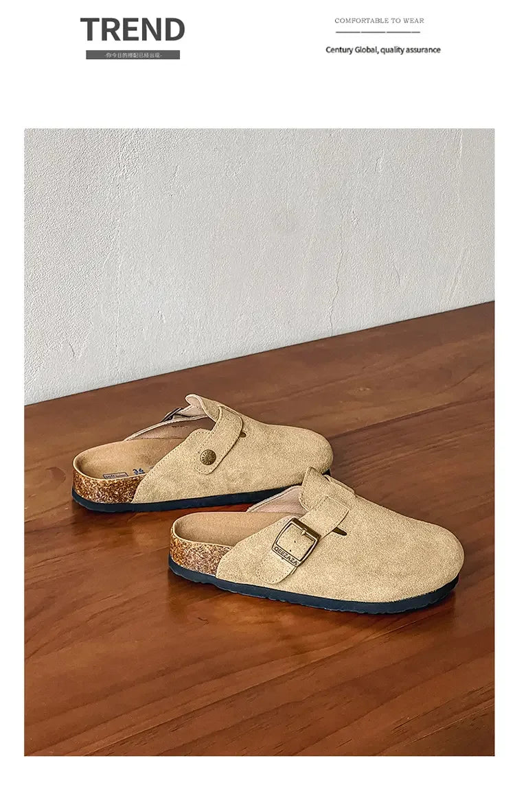 Cow Suede Cork Mules Slippers for All Seasons | Comfortable Clogs