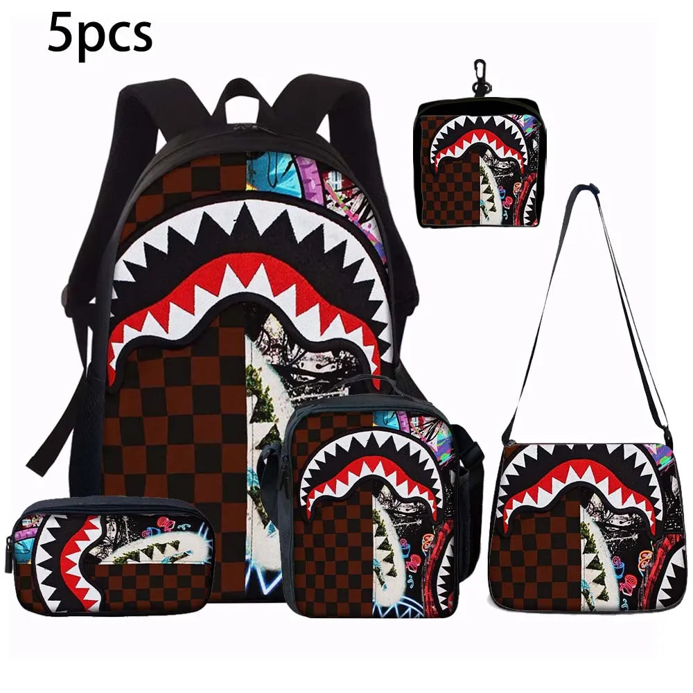 Trendy Shark Graphic Backpack Set | Ideal for School & Adventures