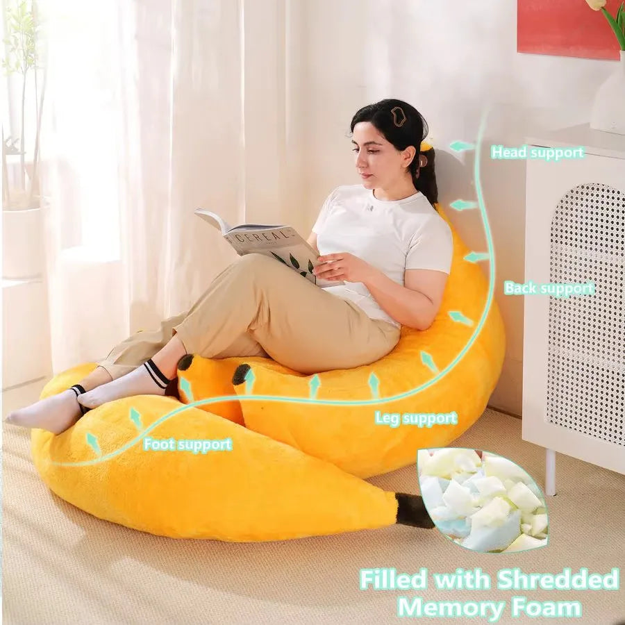 Cozy 2-in-1 Banana Bean Bag Sofa Bed with Matching Ottoman