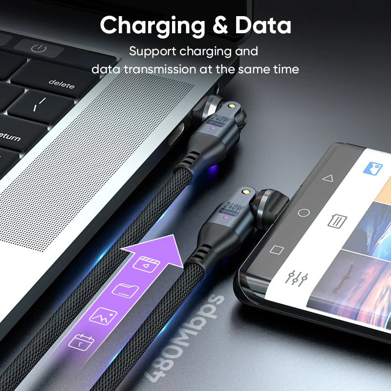 540° Rotating USB C to Type C Fast Charging Cable | 240W, Braided