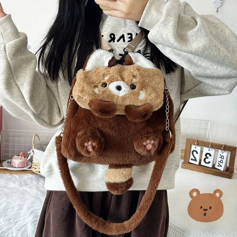Cute Raccoon Plush Backpack | Fashionable Detachable Shoulder Bag