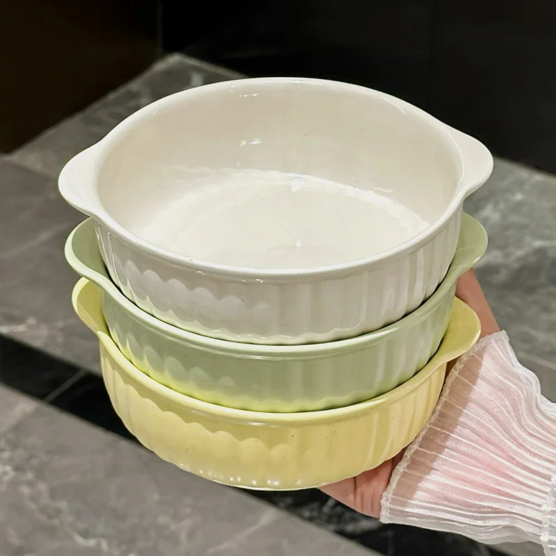 Double-Ear Ceramic Bowl | Safe for Oven, Microwave & Dishwasher