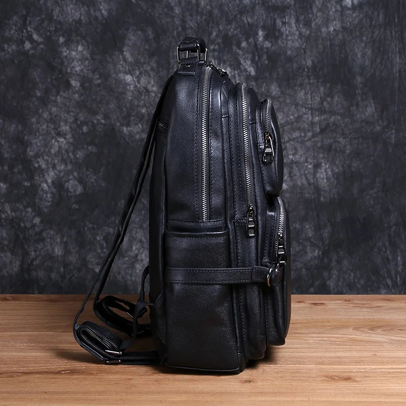 Men's Leather Double Shoulder Backpack | Stylish Travel & Business Bag