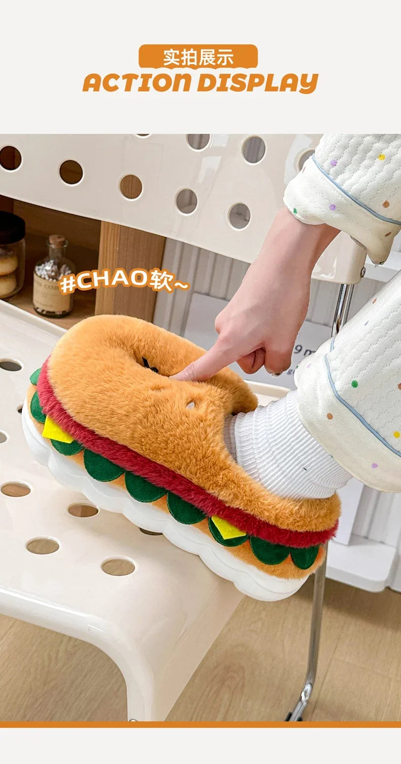 Funny Hamburger Plush Slippers | Cozy 3D Cartoon Slides for All