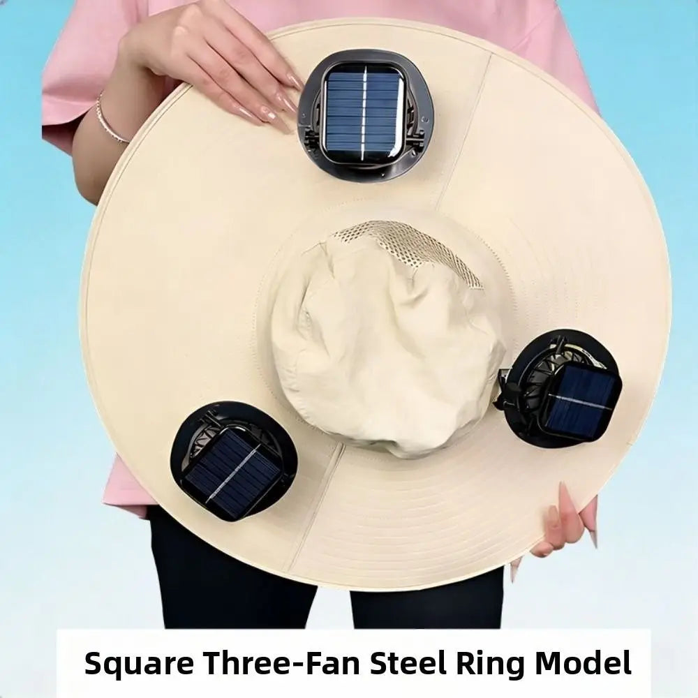 3 Fans Solar Fan Hat | Breathable UV Protection Wide Brim Cap