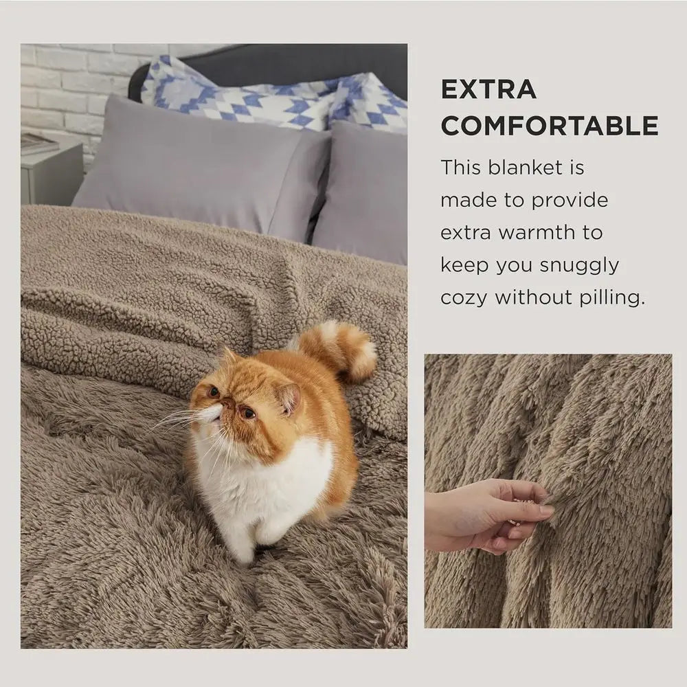Queen Size Plush Sherpa Fleece Blanket | Cozy Warm Winter Throw