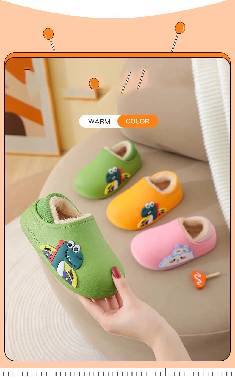 Kids Cute Animal Print Plush Slippers | Warm Cozy House Shoes