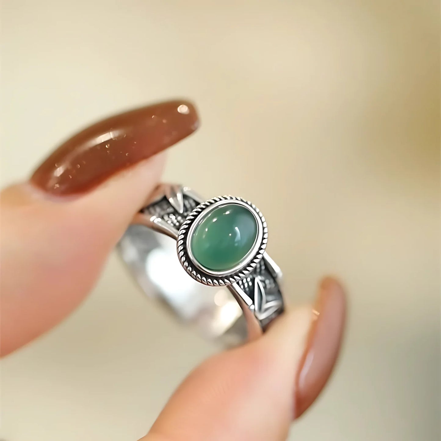 Adjustable Geometric Jade Ring for Women | Vintage Jewelry Gift