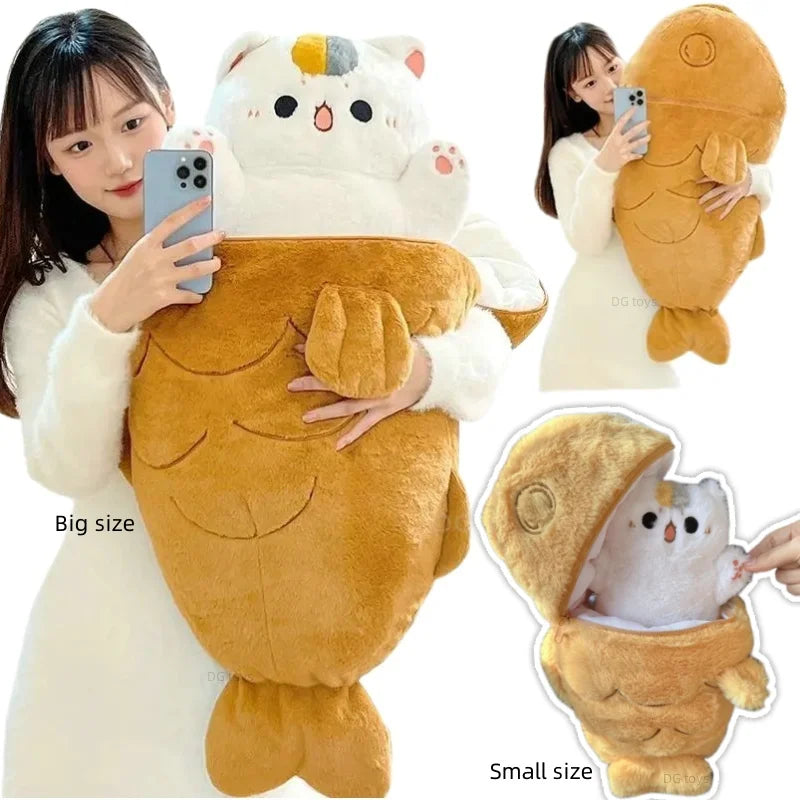 Kawaii Taiyaki Cat Plush Toy | Adorable Cushion Bag Animal Pillow