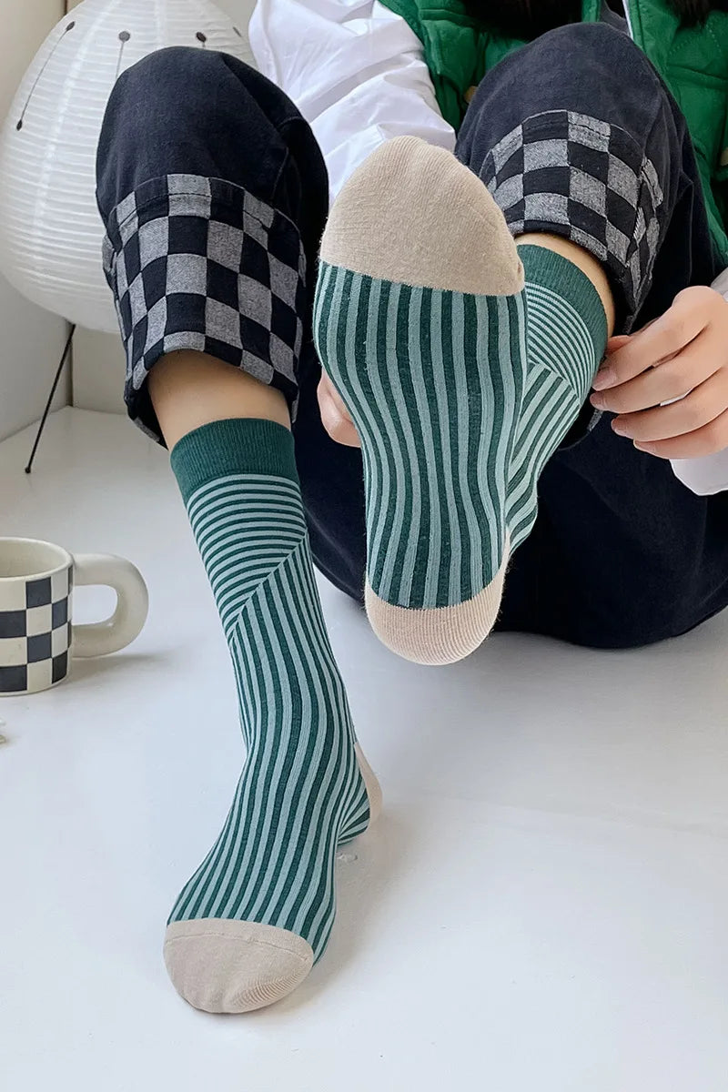Multicolor Striped Casual Crew Socks for Women | Stylish Comfort