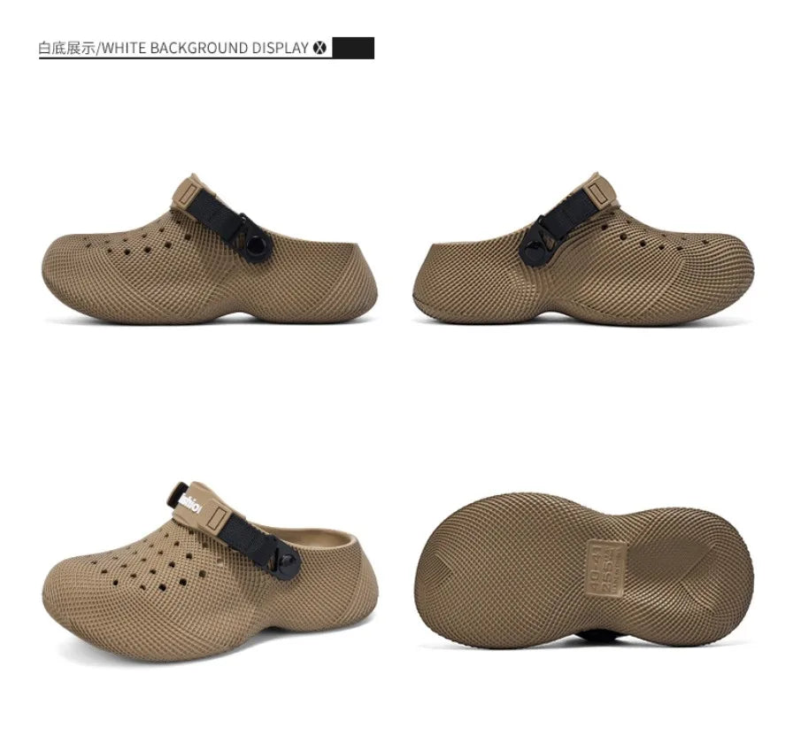 Summer new 3D grid pattern hollow breathable toe hole shoes for couples with thick soles and a poop like beach feel