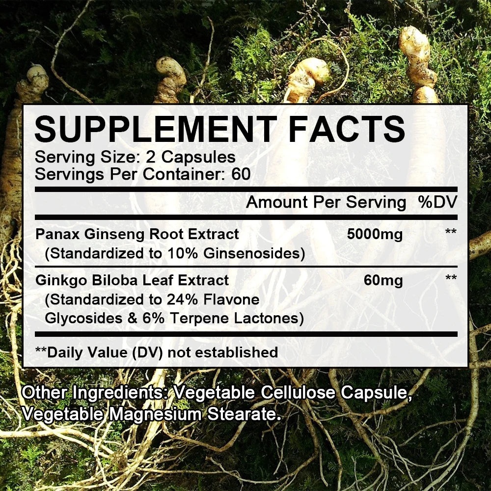 High-Potency Korean Red Ginseng & Ginkgo Biloba Capsules