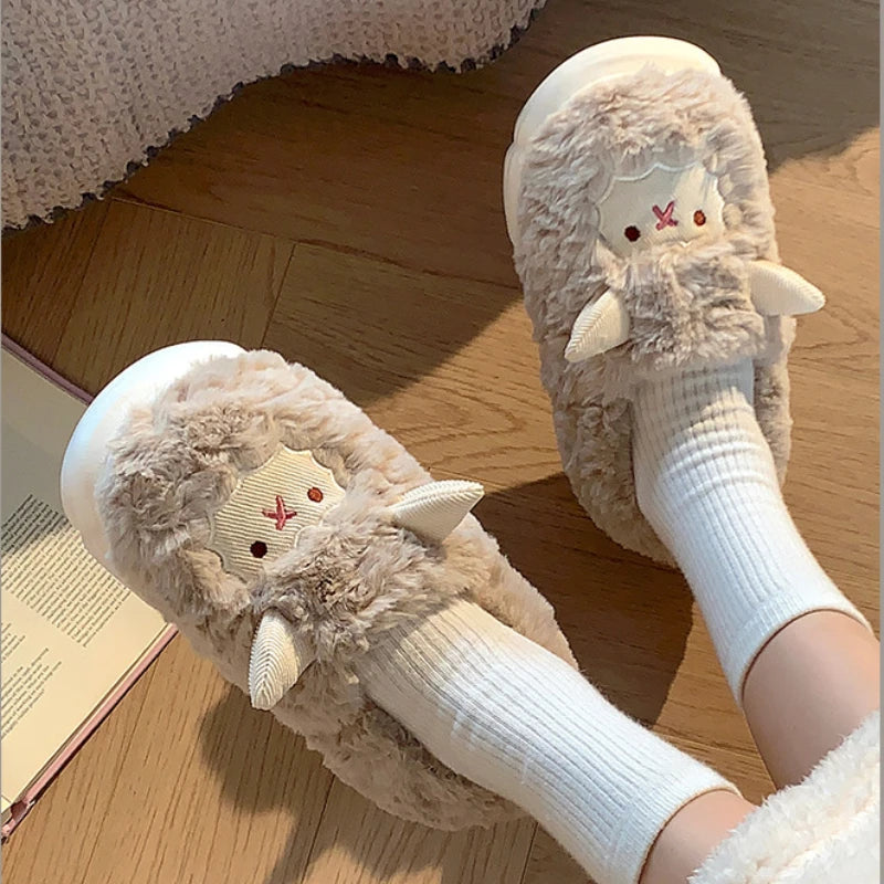 Women's Cute Little Lamb Fuzzy Winter Slippers | Cozy Home Boots