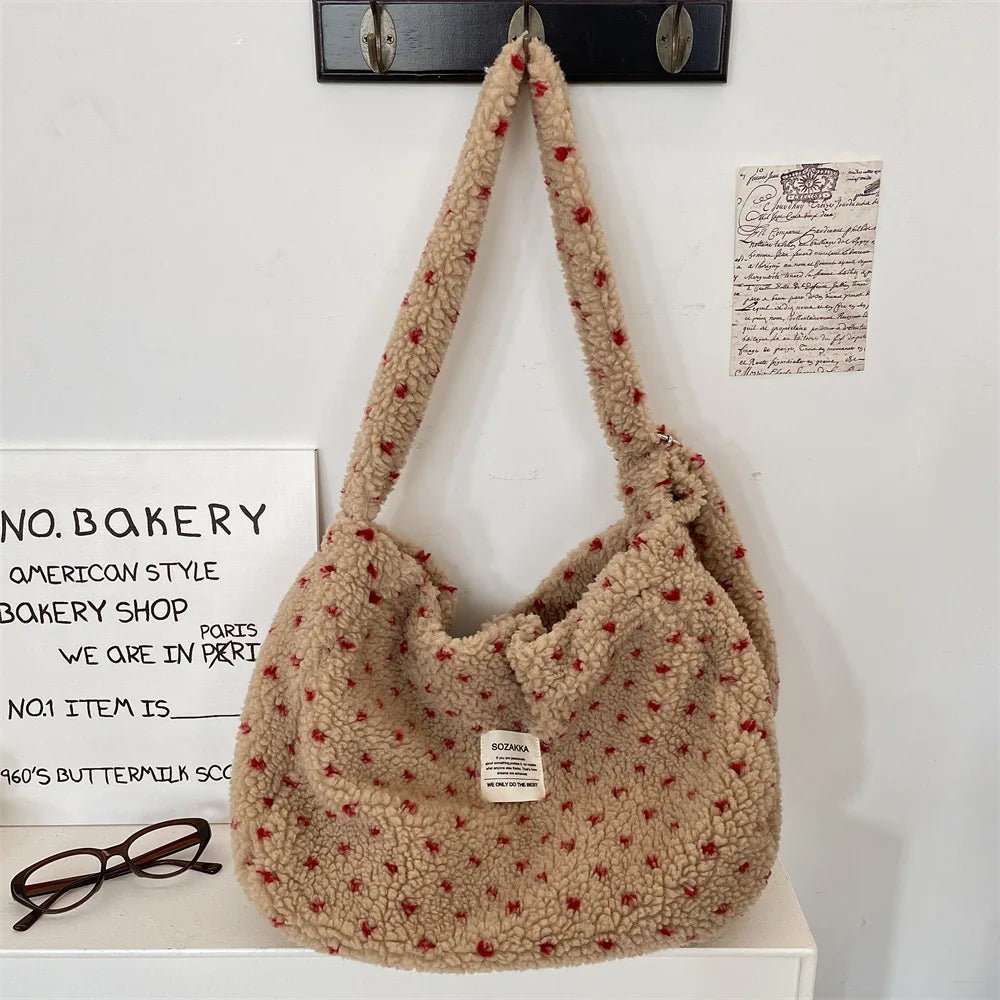 Large Capacity Plush Love Crossbody Bag for Autumn & Winter