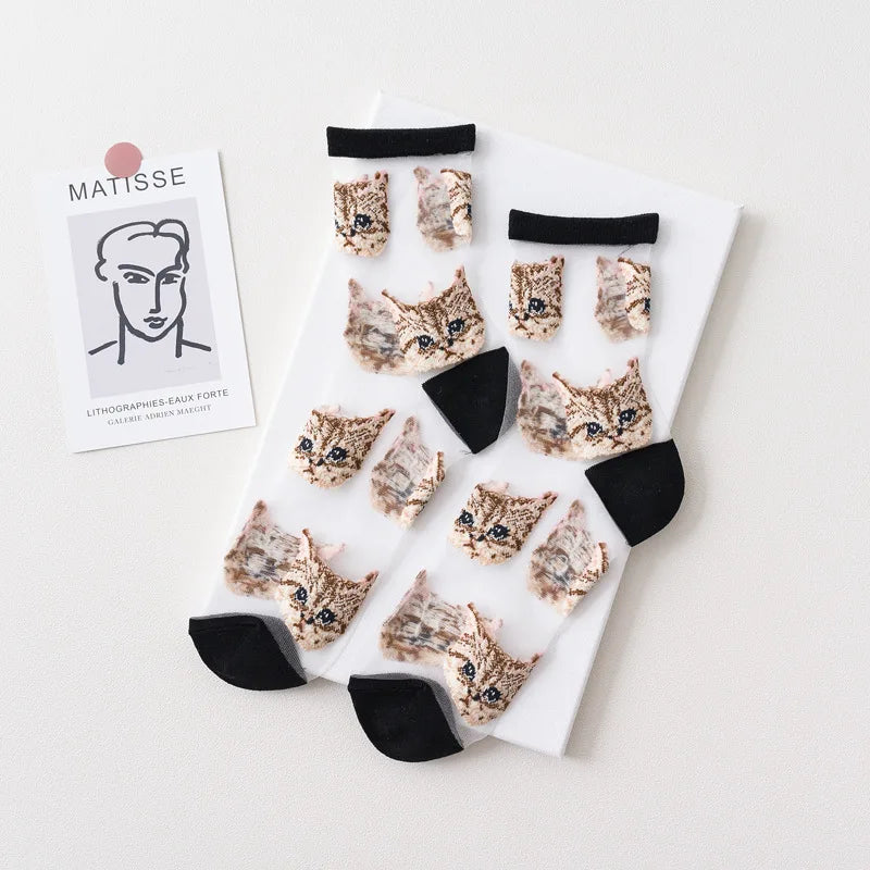 Trendy Women’s Transparent Cat Socks | Cute Kawaii Summer Fashion