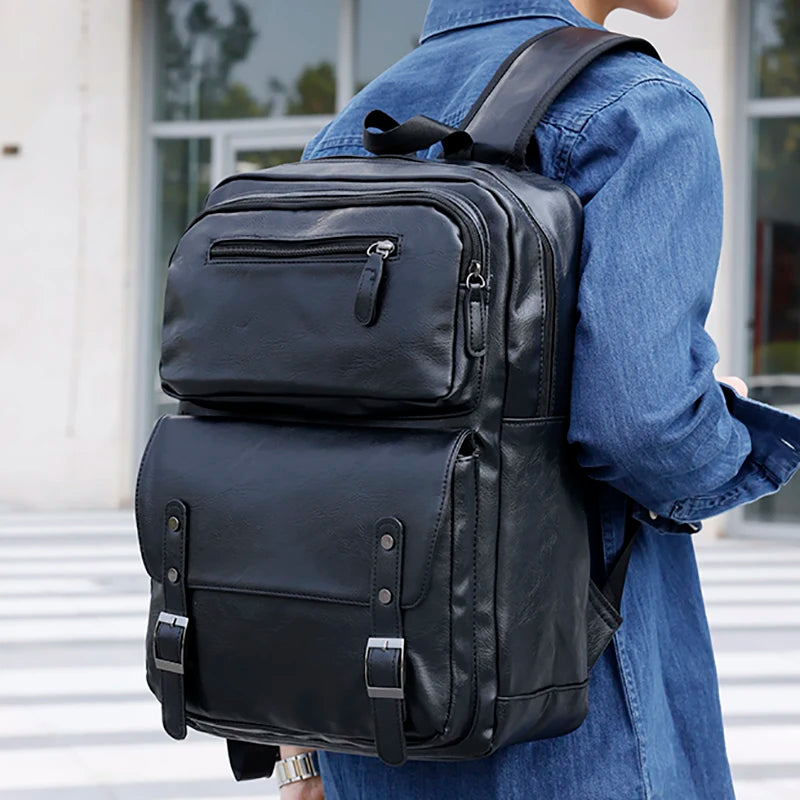 Men's Casual PU Leather Laptop Backpack | Stylish Travel Bags