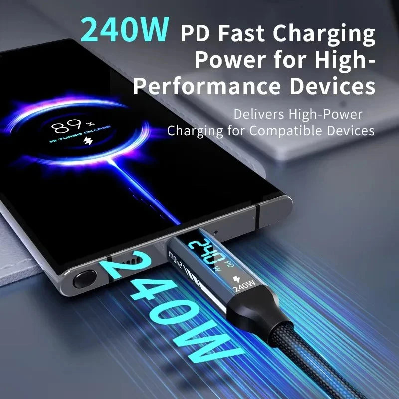 USB4 Cable with Real-Time LED Power Display 240W PD3.1 Fast Charging 40Gbps Data Transfer 8K@60Hz Video USB C to C Braided Cord