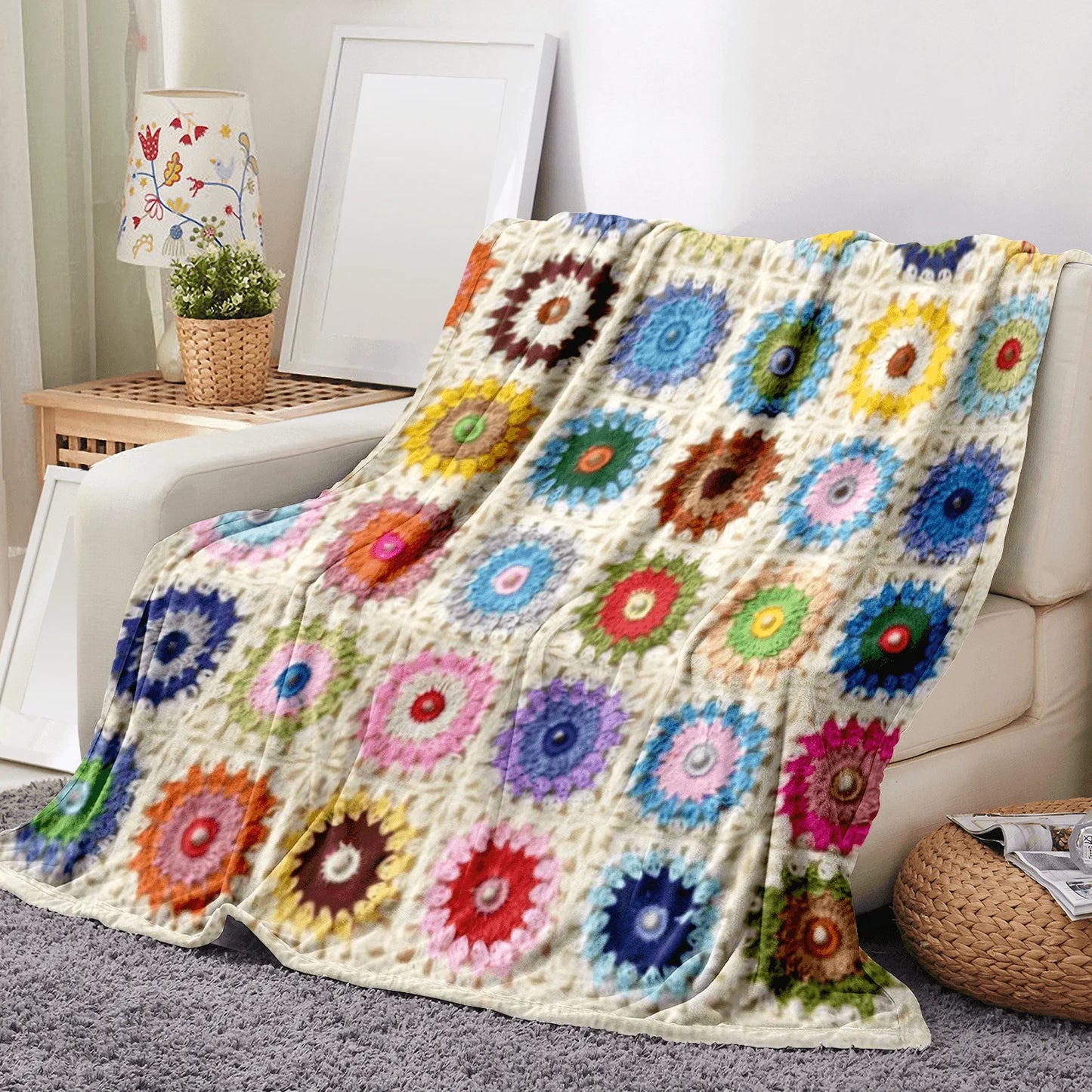 Boho Crochet Flower Blanket | Cozy Home Decor for Every Season