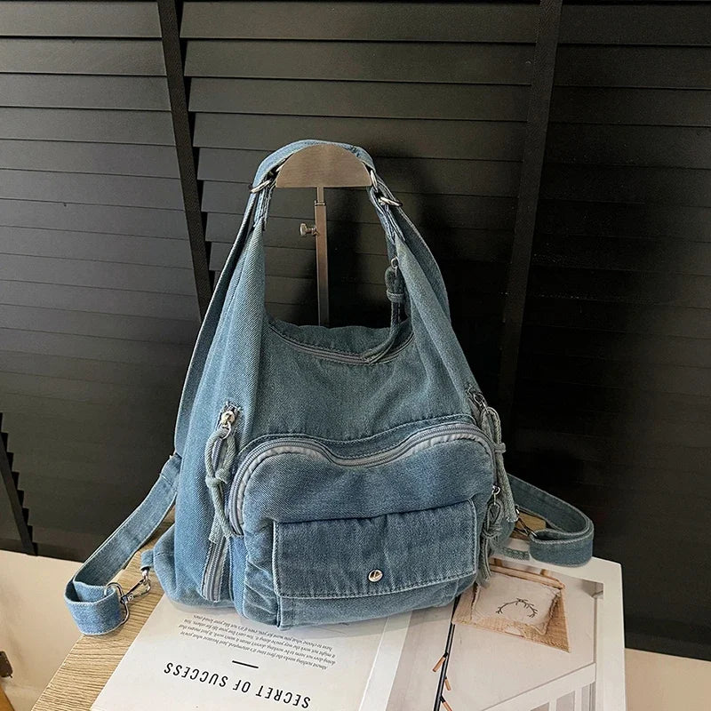 Trendy Solid Color Denim Shoulder Bag | Versatile Women's Crossbody