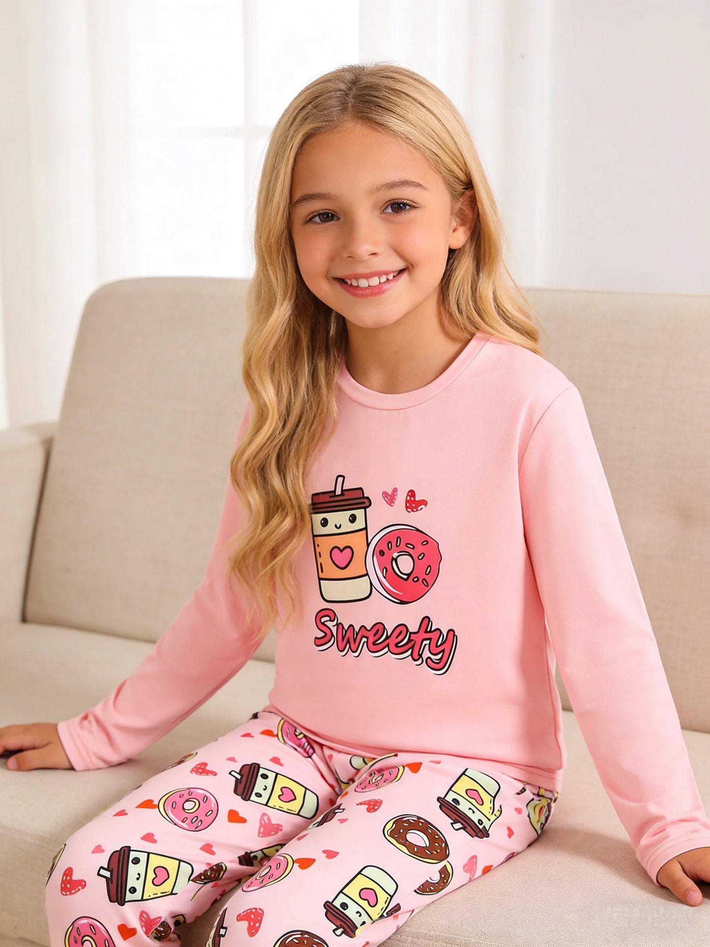 Girls' Heart-Shaped Pajamas Set | Comfy Casual Home Wear