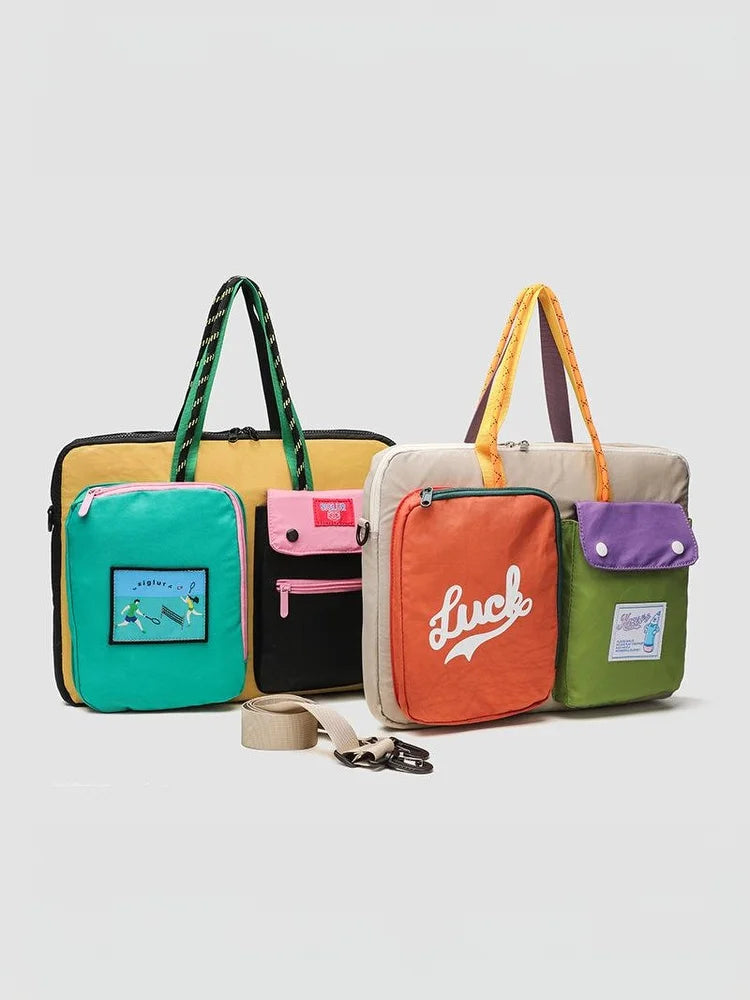 Women's Color Block Cartoon Pattern Computer Bag | Stylish & Portable