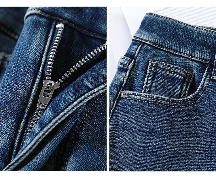 Women's Thickened Velvet Straight Jeans | Warm Fleece Pants