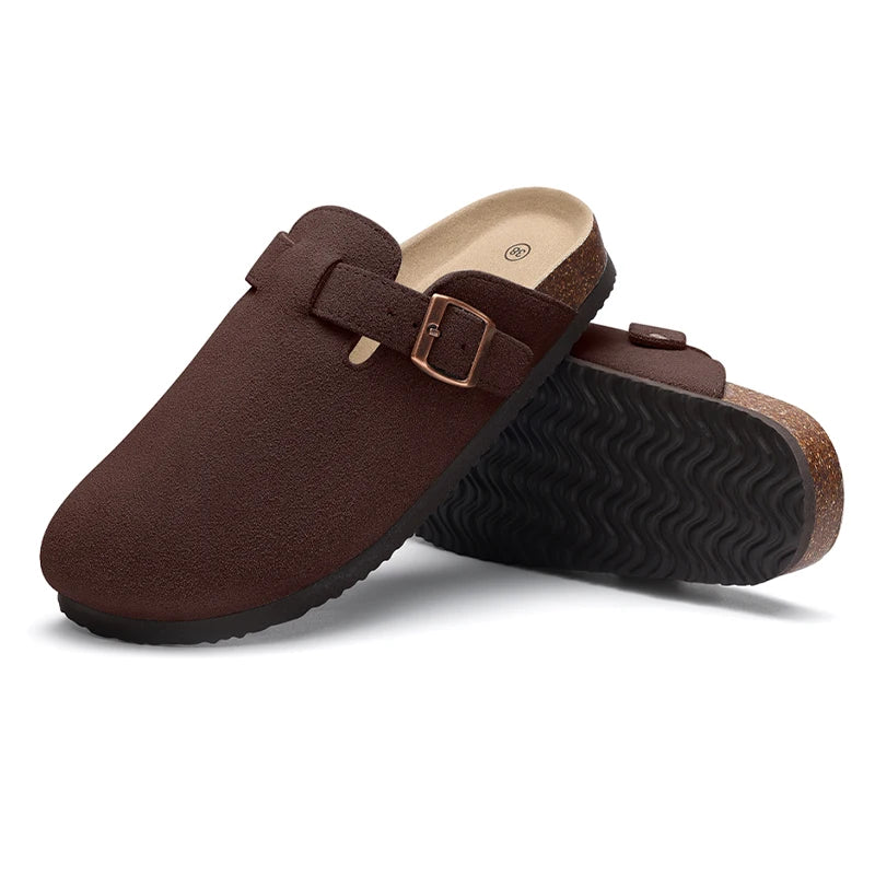 Women's Adjustable Buckle Cork Clogs | Comfortable Suede Slippers