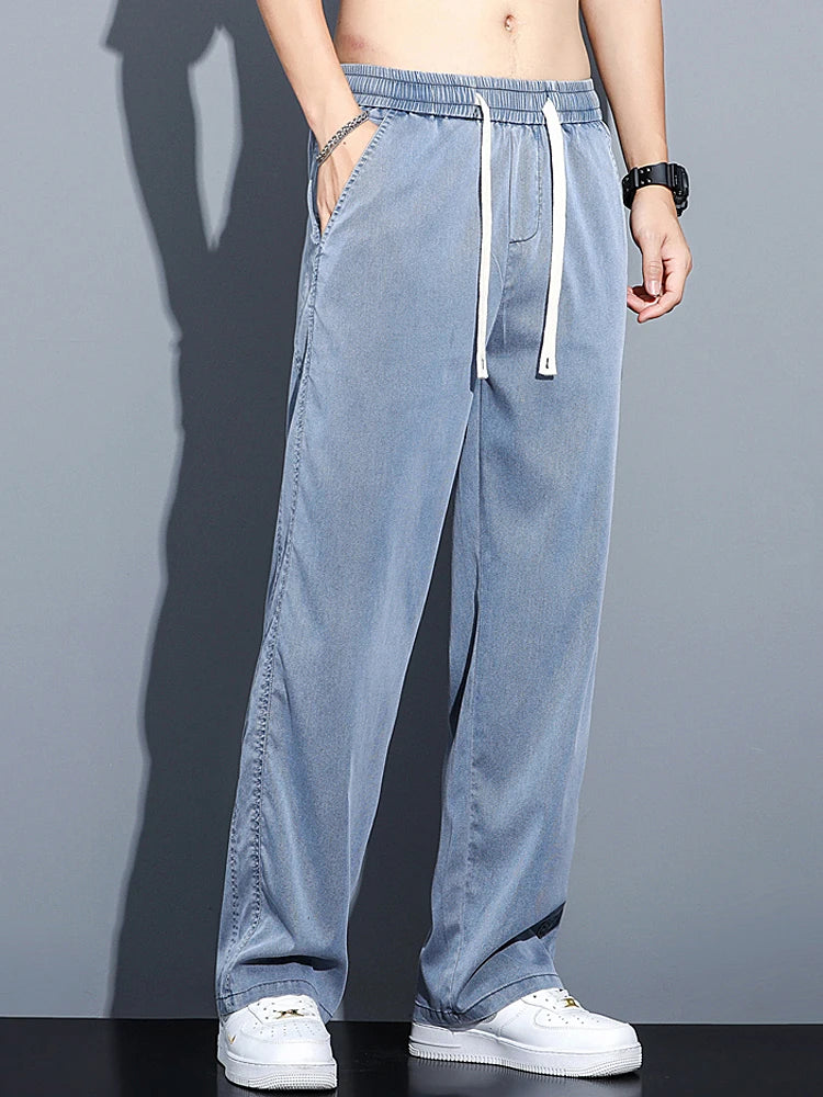 Men's Soft Lyocell Casual Jeans | Thin Loose Straight Pants