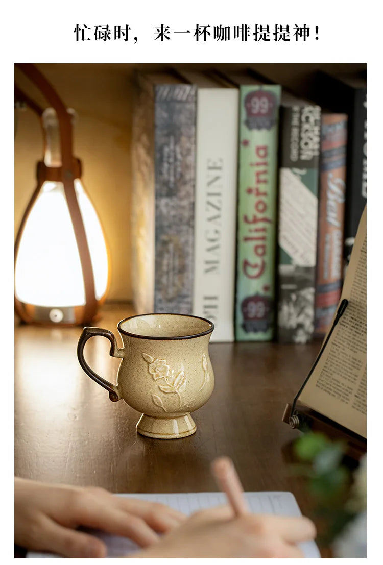 Medieval Relief Tall Ceramic Mug | Eco-Friendly Coffee & Water Cup