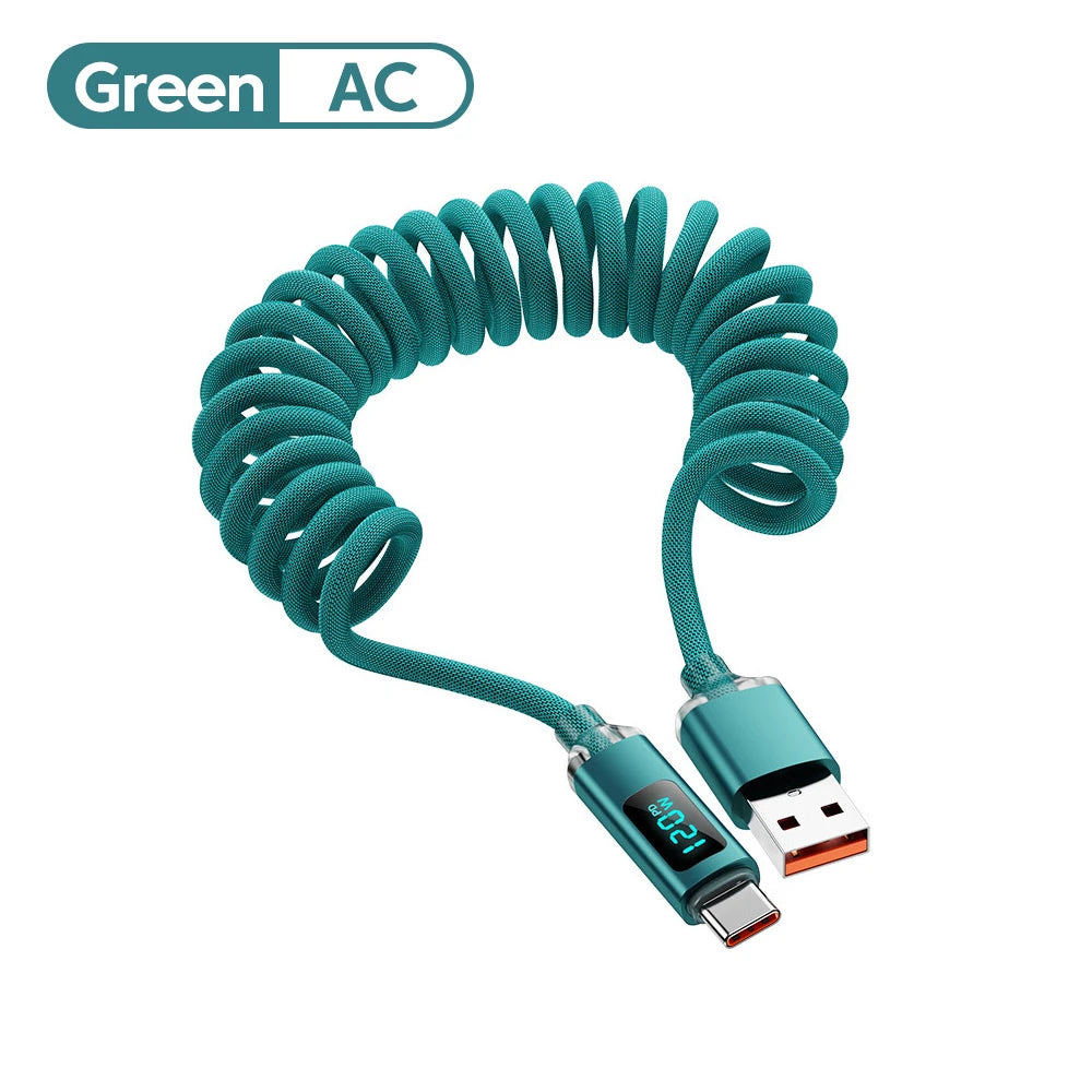 120W Fast Charging Retractable Cable | USB A to Type C Charger