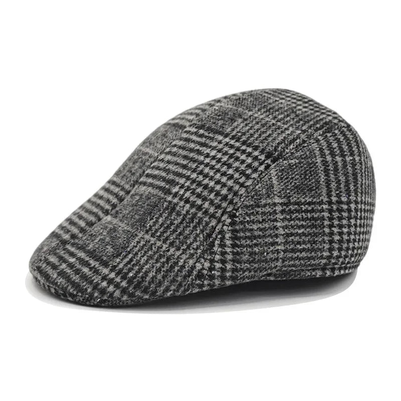 Men's Winter Beret Cap | Warm Plaid Military Hat for Casual Wear