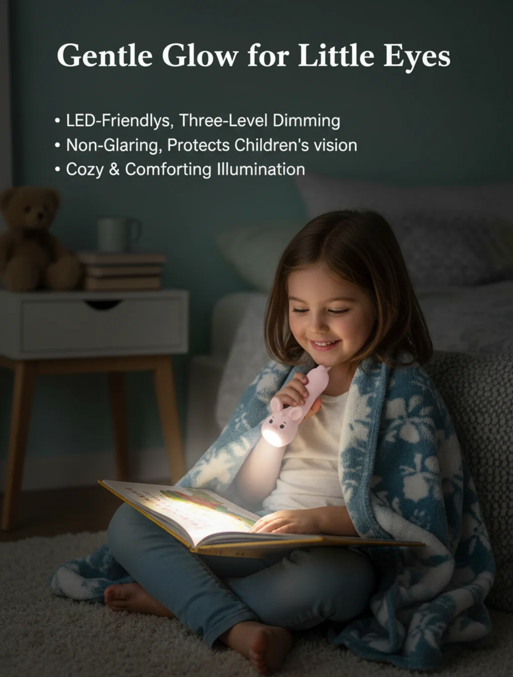 Cute Bear Night Light | USB Rechargeable Kids Flashlight Lamp