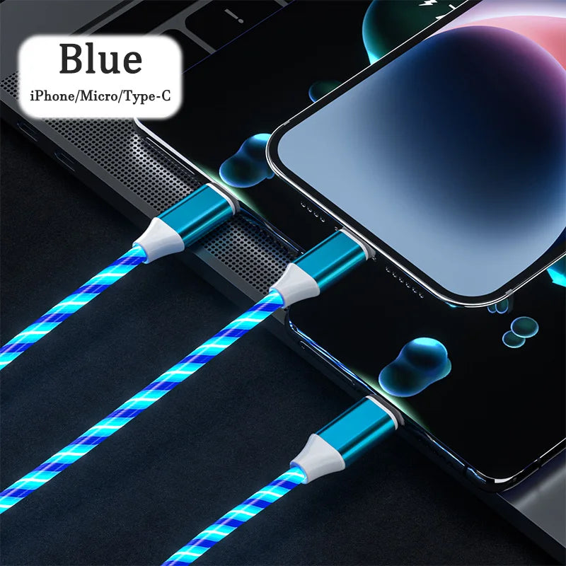 3 in 1 LED Glowing Charging Cable | Fast Micro USB Type C Cable