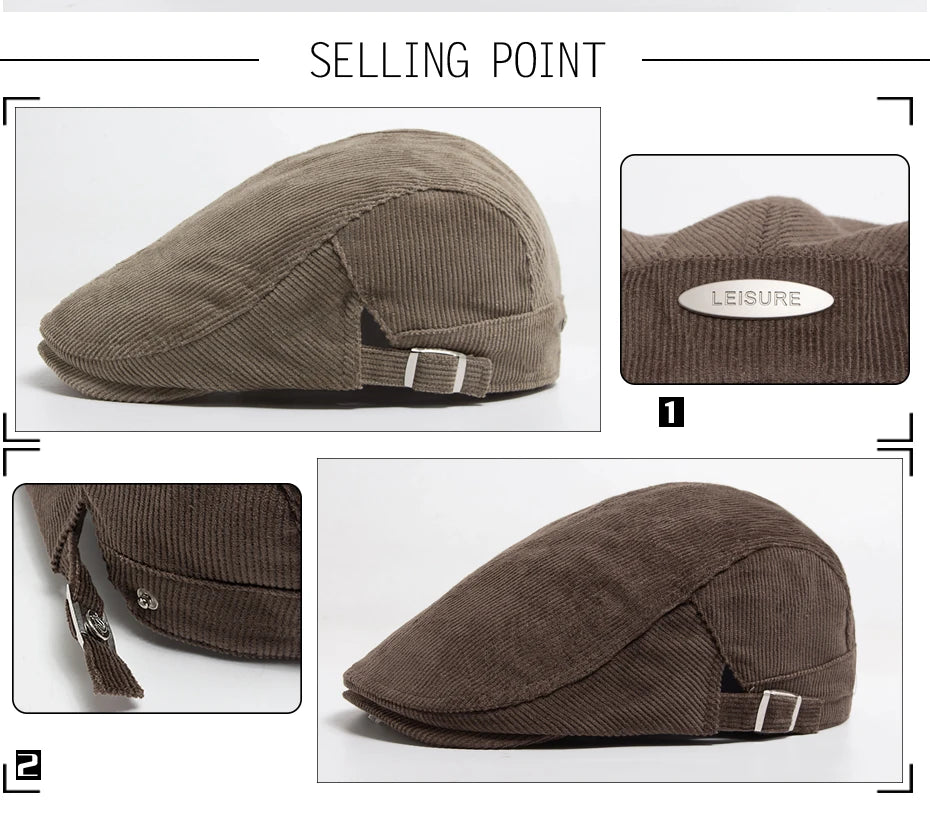 Unisex Corduroy Beret Hat | Vintage Newsboy Cap for All Seasons