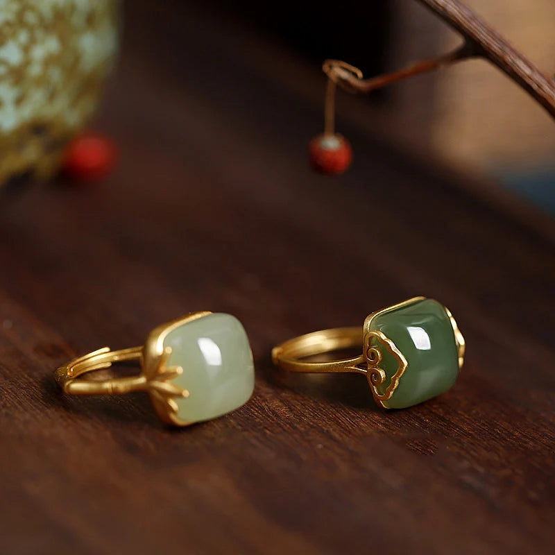 Adjustable Geometric Jade Ring for Women | Vintage Jewelry Gift