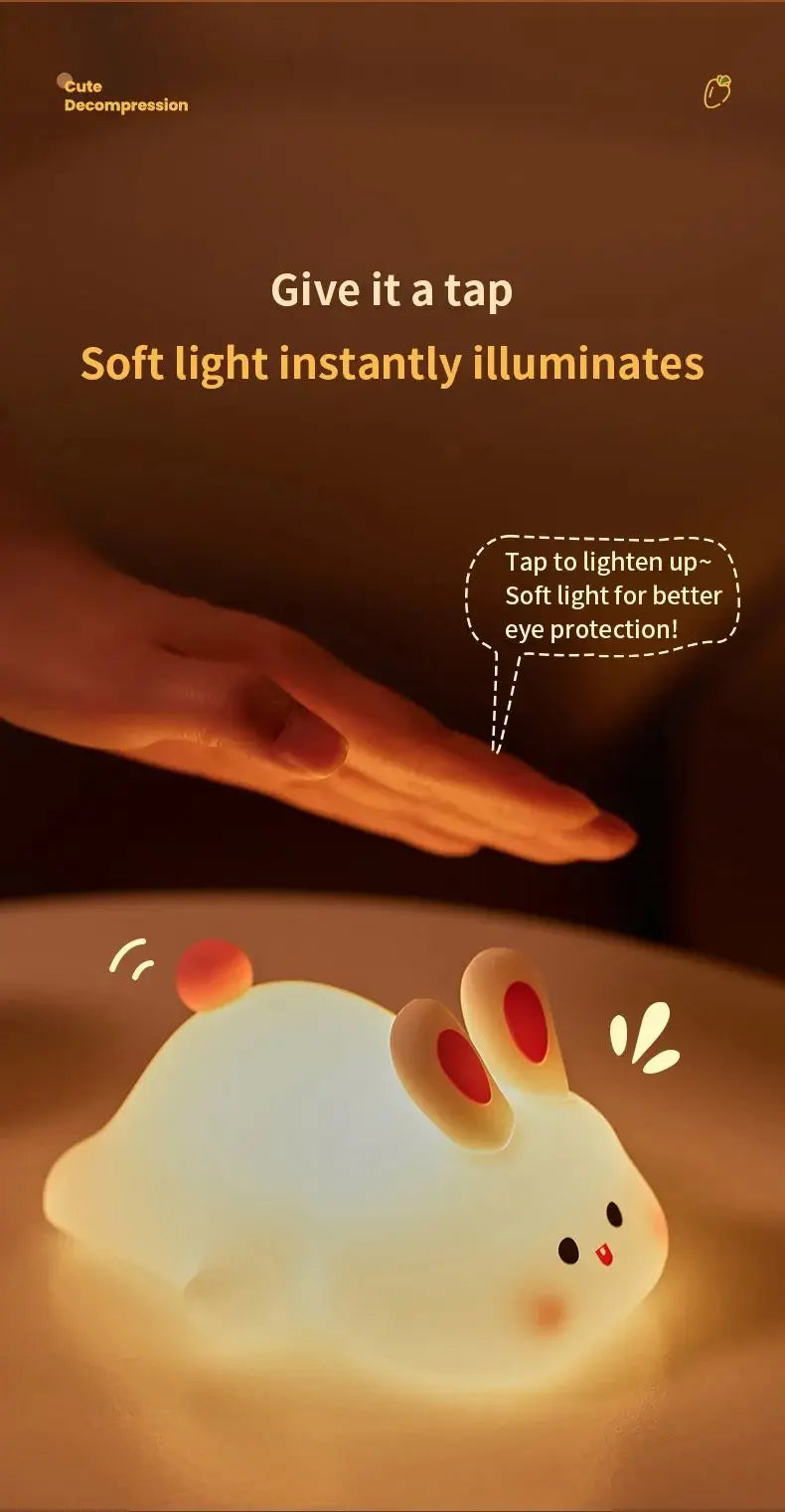 Cute Piggy Bunny Night Light | Soft Silicone Lamp for Kids