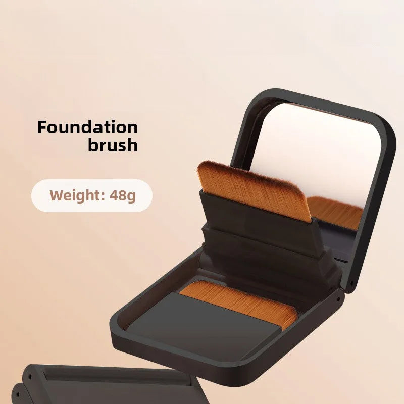 Portable Compact Mirror with Fish Tail Foundation Brush | Makeup Essential