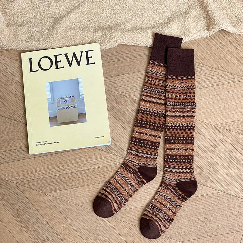 Women's Retro Knitted Knee Socks | Vintage Style for Autumn & Winter