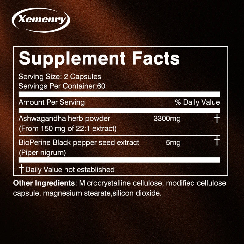 Ashwagandha Capsules for Brain Support & Stress Relief - 120 Count