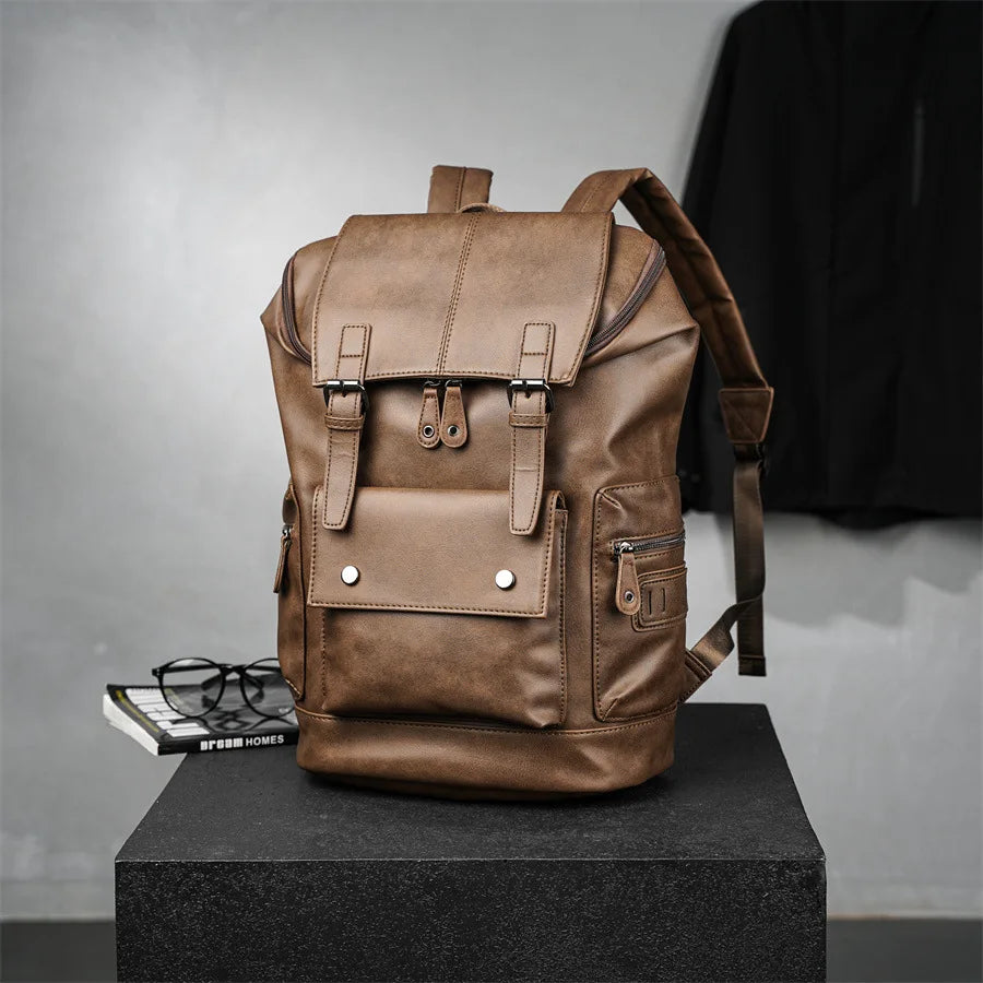 Vintage Luxury PU Leather Backpack | Large Capacity Laptop Bag
