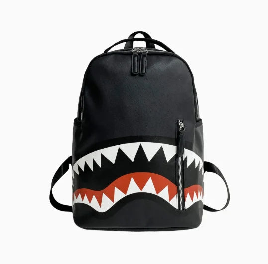 Trendy Shark-Mouth Printed Double-Shoulder Backpack for Travel